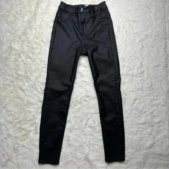 H&M Curvy Jeggings Ultra High Waist Ankle Black Coated Size 4 - Picture 2 of 16